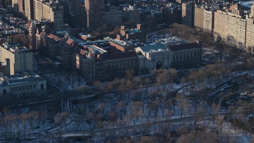 Aerial view of buildings in new york city at winter