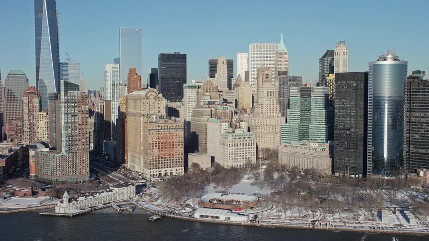 Panoramic view of a metropolis by the seaside in winter