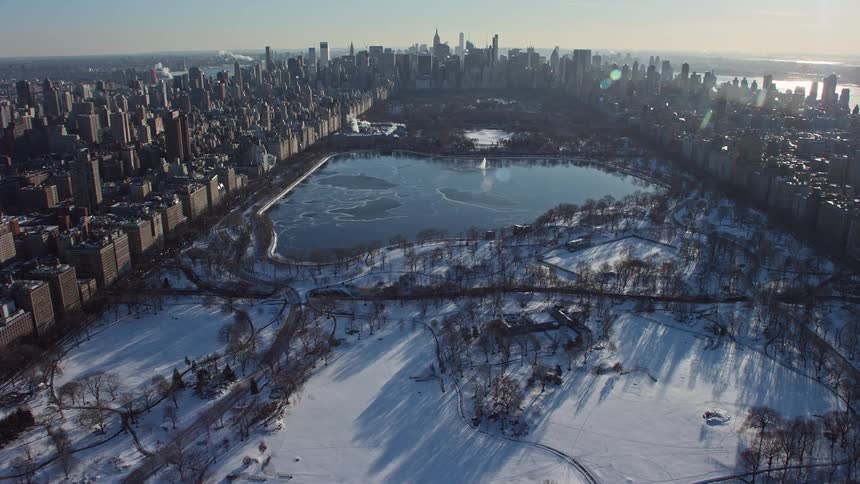 Snowcovered central park in new york city on a sunny day