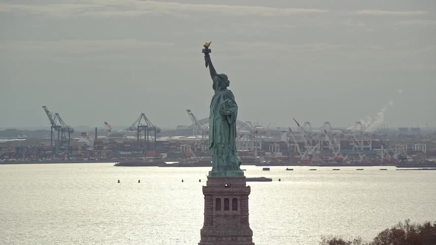 Aerial view of the statue of liberty in new york city