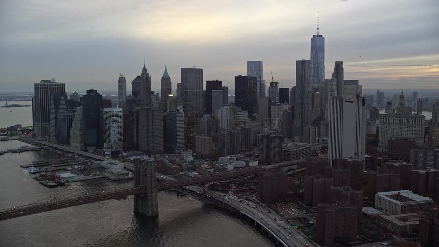 Aerial of the city of manhattan during sunset
