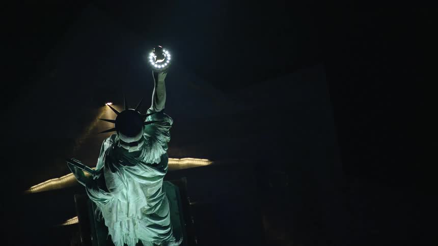 Aerial view of the statue of liberty at night