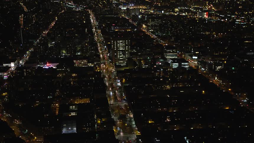 Aerial view of a city at night