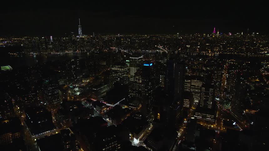 City skyline of a metropolitan area at night