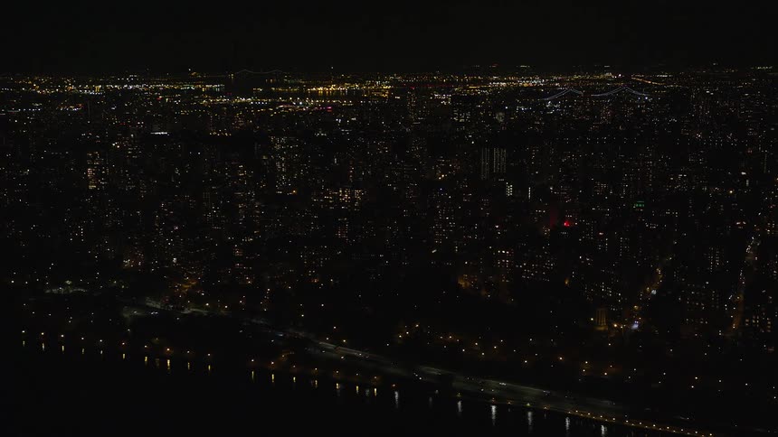 Aerial view of the new york city skyline at night