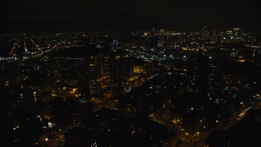 Aerial view of a metropolitan city at night