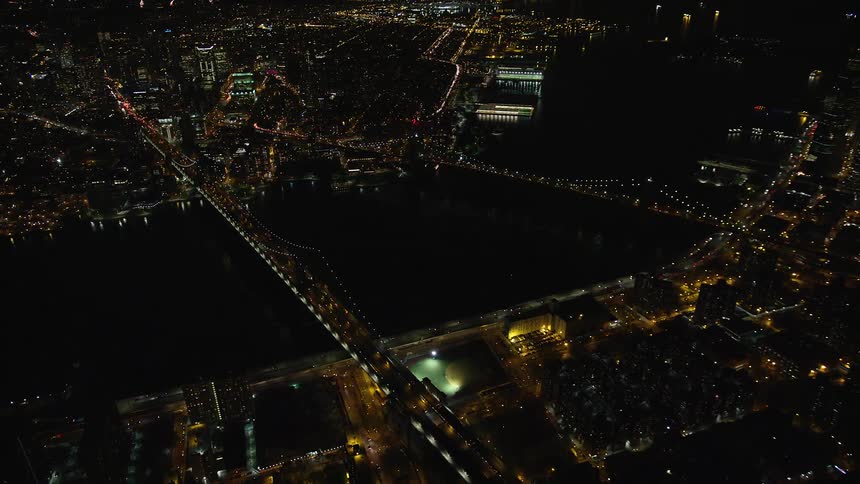 A night drone view of a metropolitan city