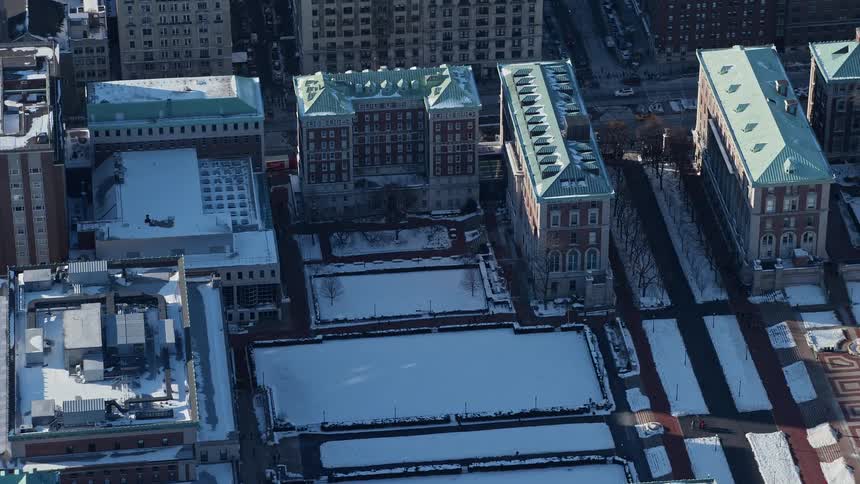 An aerial view of a community during winter season