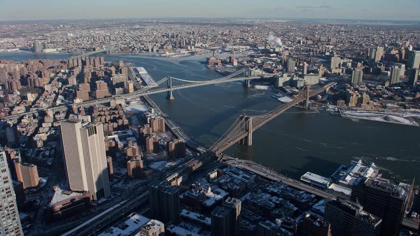 Two bridges are side by side in the city