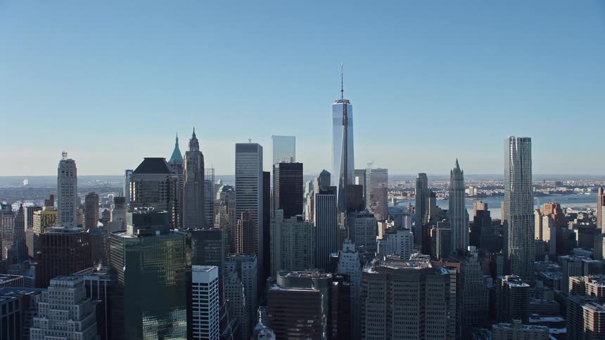 An aerial view of a commercial area in a metropolis