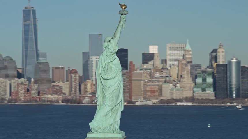 Aerial view of the statue of liberty in new york city
