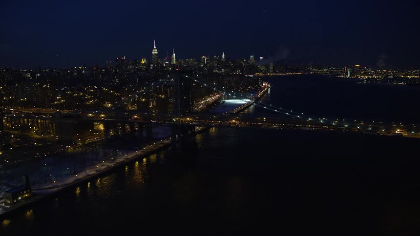 Aerial view of the new york city skyline at night