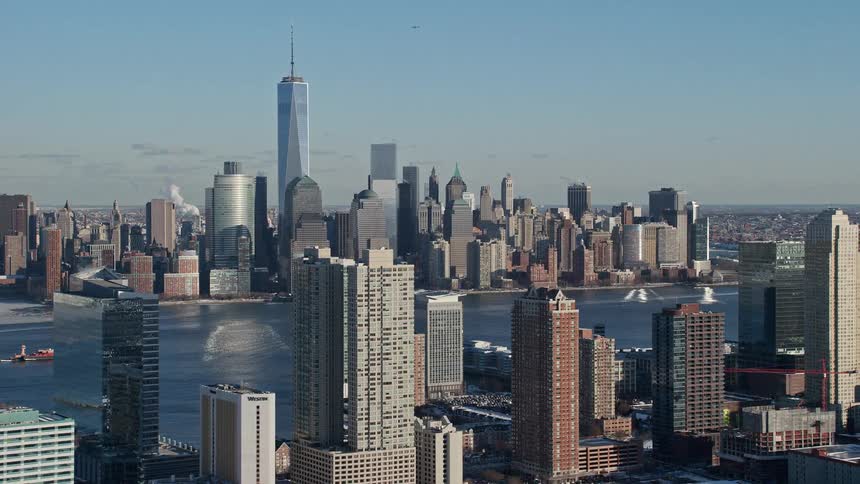 Landscape of skyscraper buildings in a metropolitan area on a sunny day