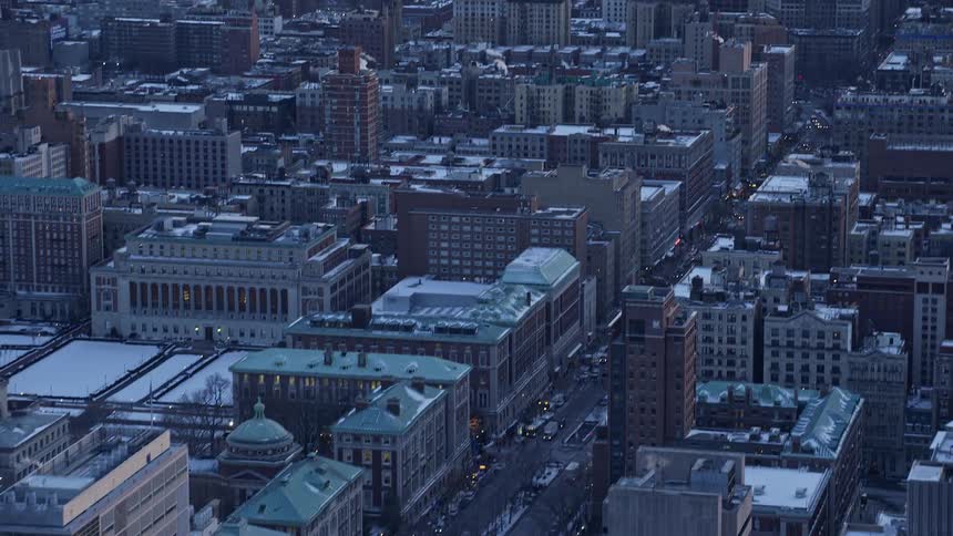 Aerial of new york city buildings at sunset
