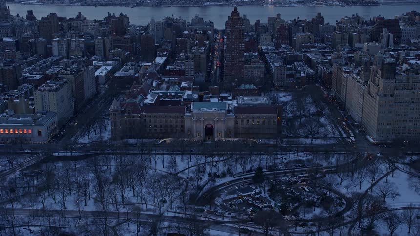 Aerial view of building in new york city at winter