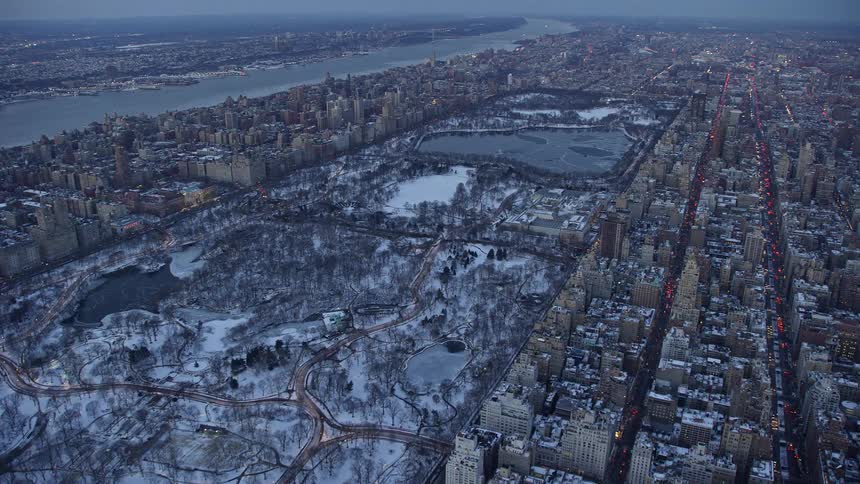 Central park in new york city covered in snow