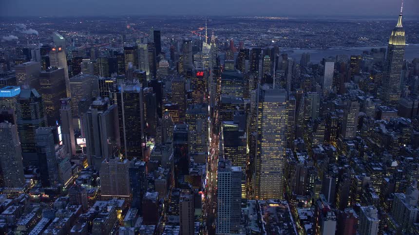 Panorama of a metropolis with skyscrapers by the seaside in the twilight sky