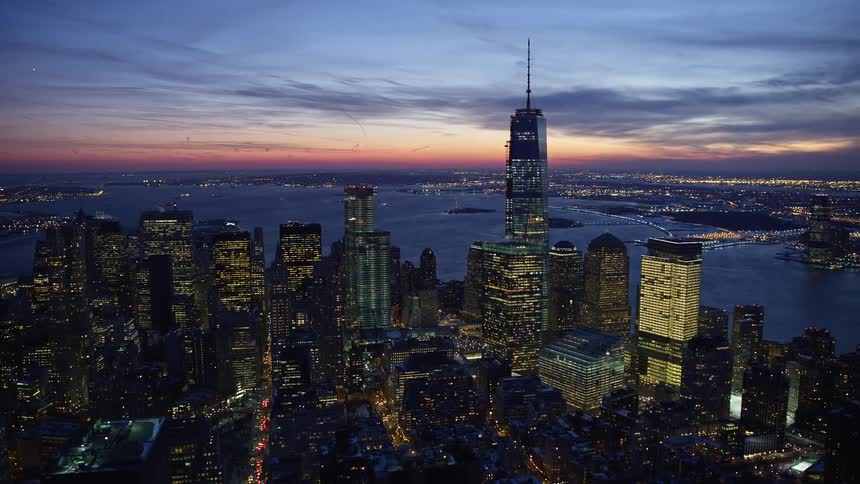 The sun is setting on the city