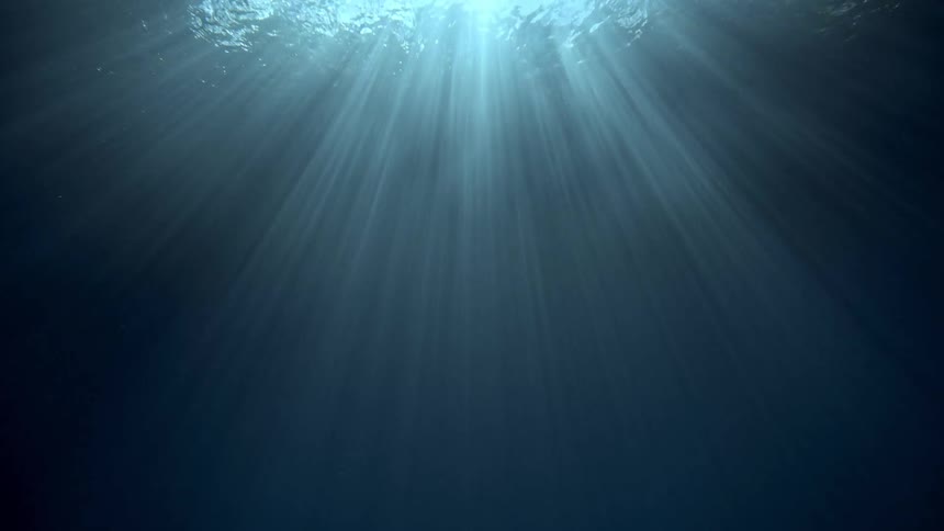 Rays of sunlight shine underwater was the surface ripples and moves