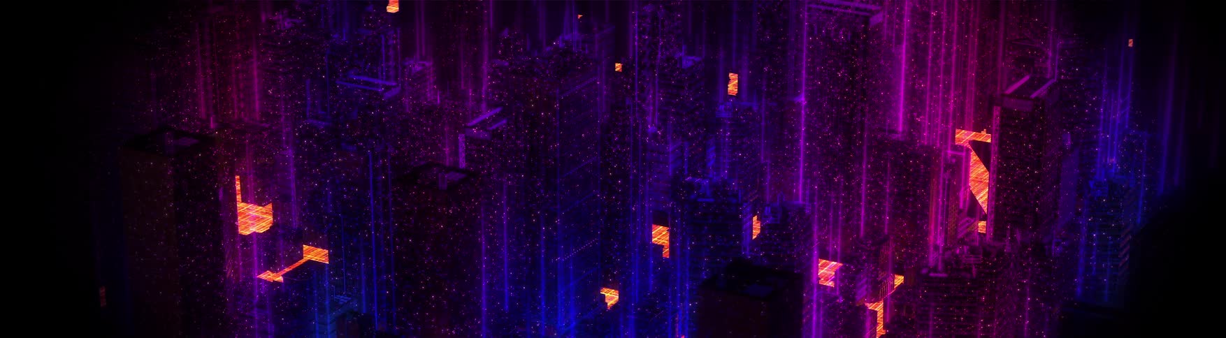 The illustration is of a neon city