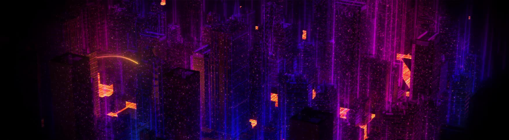 Orange light moving in an animated city