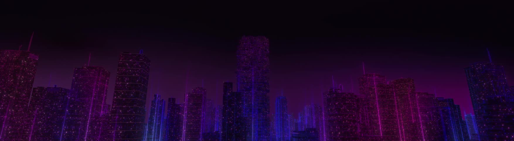 The graphic is of a neon city