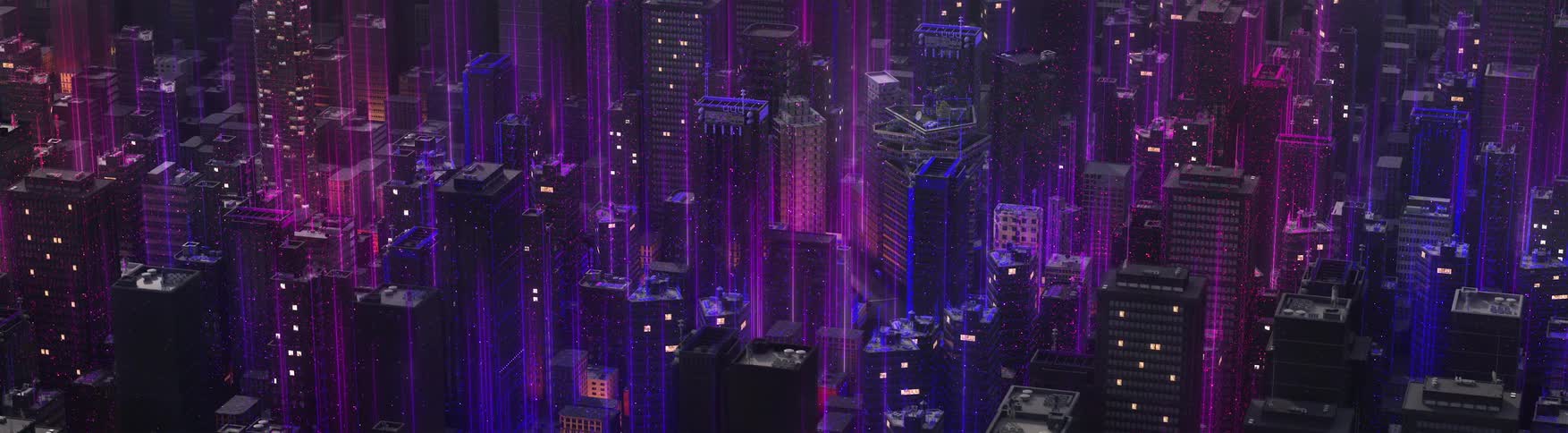 Animation of skyscrapers in a metropolitan area at night