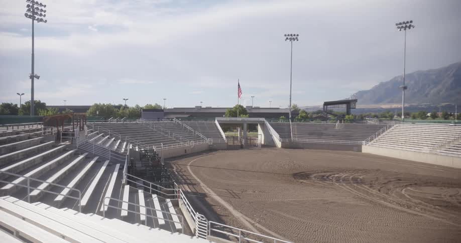 View of an empty small rodeo arena in daylight