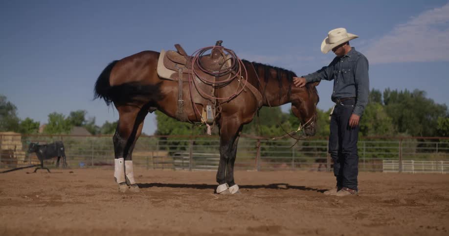 Man petting his horse