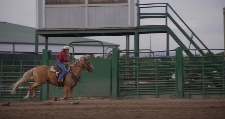 A woman riding a horse running at high speed