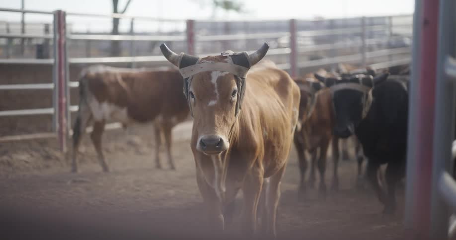 Bulls in a sandfilled ranch
