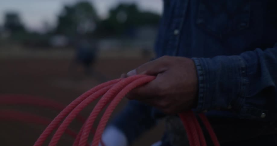 A man standing beside a horse and wielding a rope