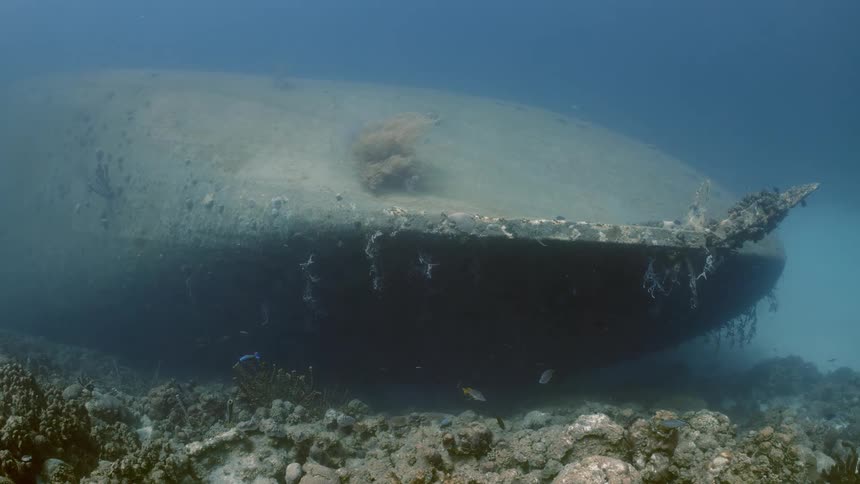 Sunken ship at the bottom of the sea