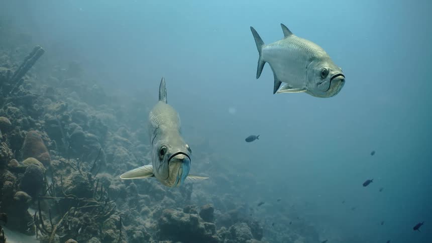 Fish in the middle of the sea swimming in slow motion