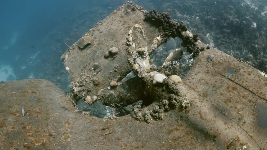 Propeller of a sunken ship at the bottom of the sea