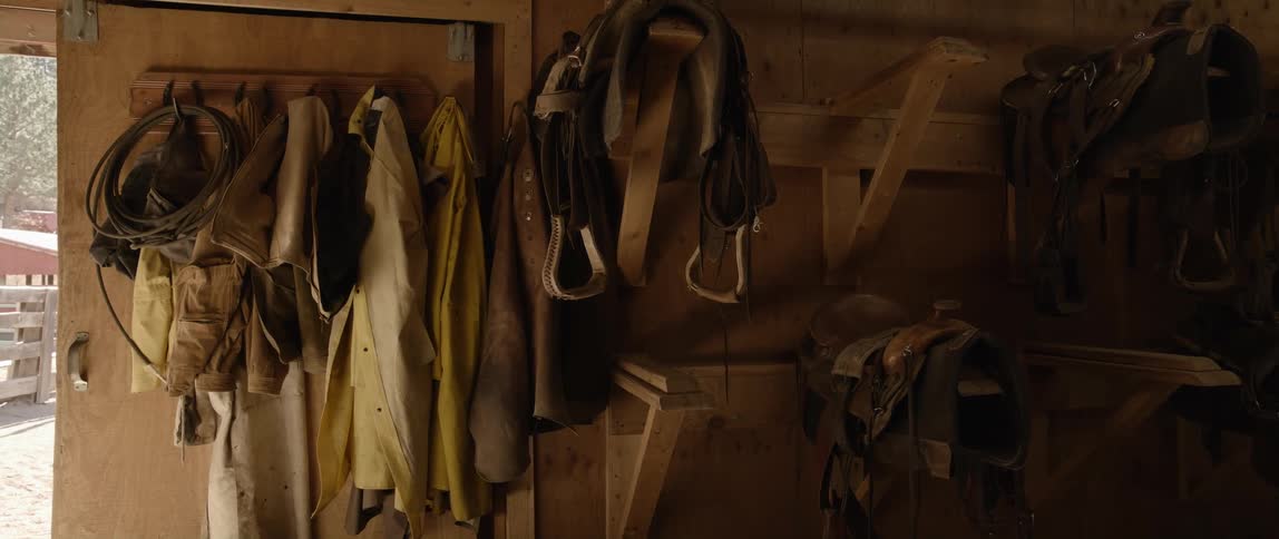 Rope belts and clothes hanged on the entrance door