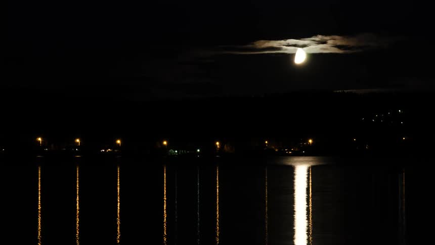 The moon and clouds move over the horizon