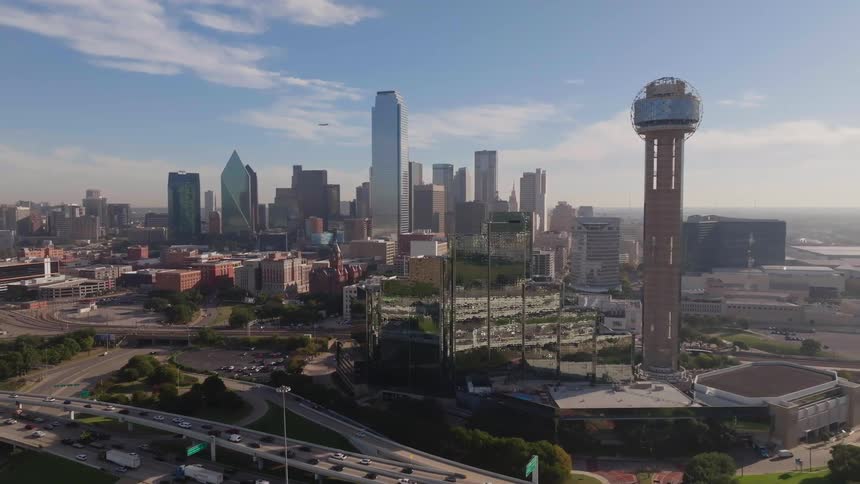 Aerial view of dallas downtown and busy highways