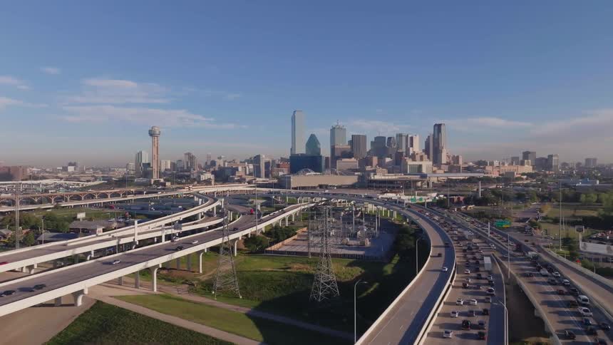 Moving cars on bridges in a metropolitan area on a sunny day