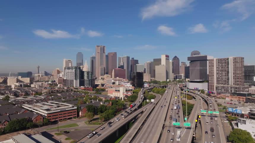Aerial view of a highway in the city at daytime