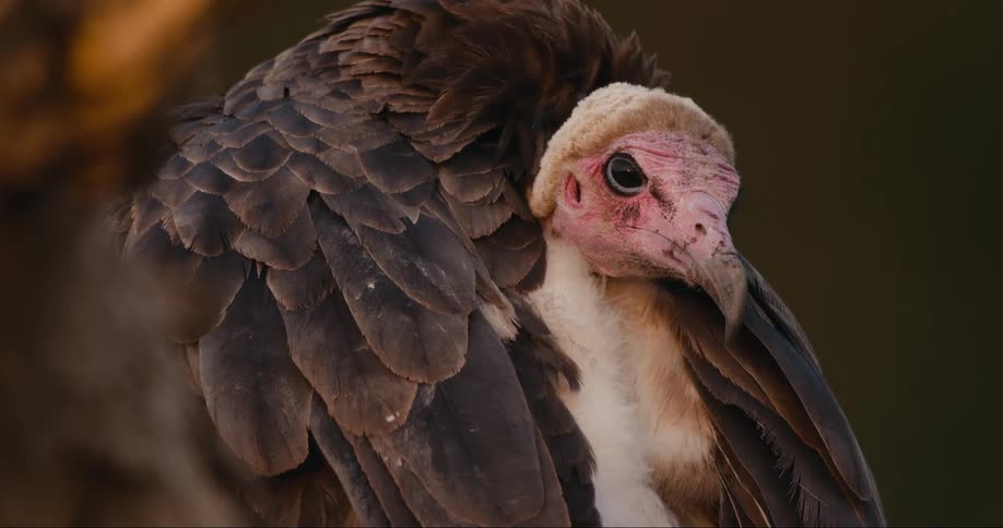 White Headed Vulture scratching itself with its beak