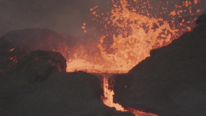 Lava spill from a volcanic eruption