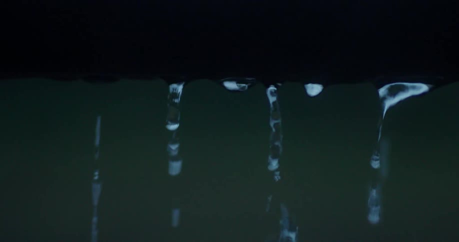 Raindrops dripping from the wood