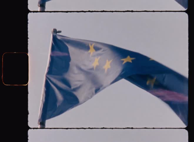 The european flag blows in the wind