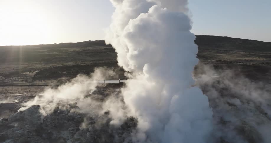 Aerial of smoke from an erupting volcano