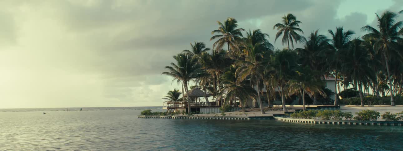 Paradise resort with palm trees on a cloudy day