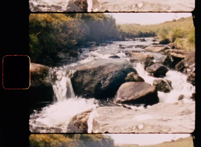 Flowing water of a river over stones in a natural environment