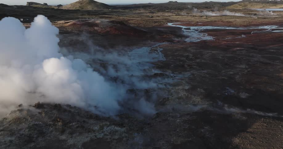 Panorama of a ground with smoke rising