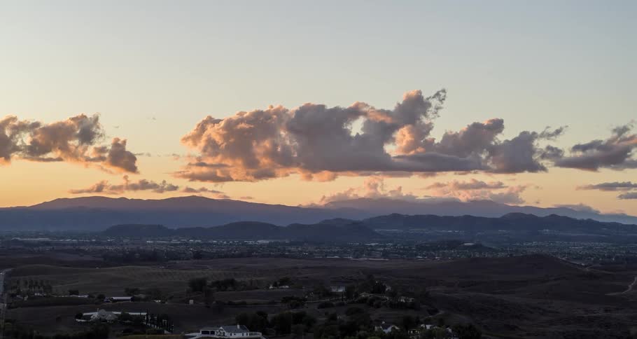Aerial of a rural town at sunset