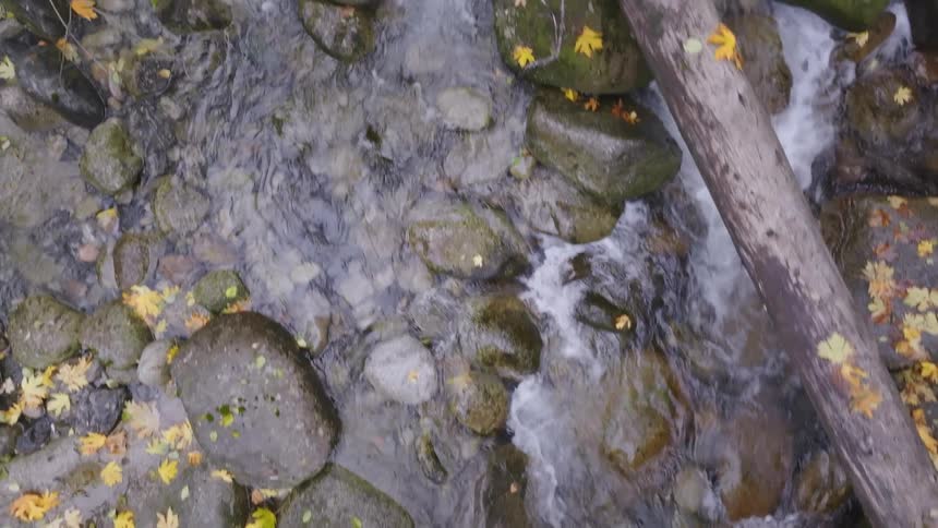 Aerial of a river with rocks in the choppy water